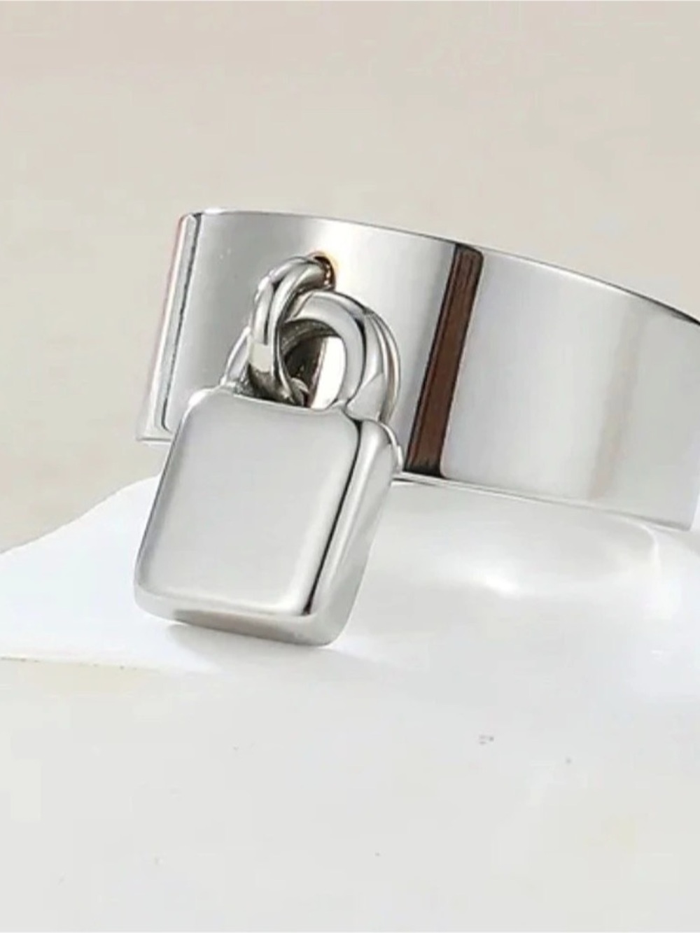 Silver-Tone Lock Ring Like New PVD Plated